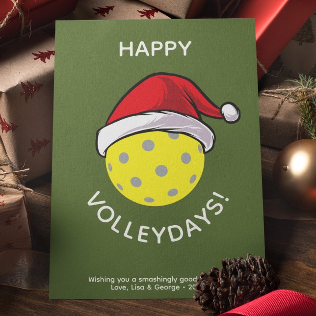 Tarjeta Festiva Navidades verdes de moda de Santa Cap Pickleball (Subido por el creador)