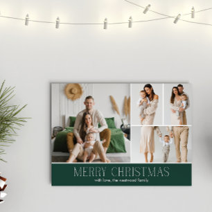 Tarjeta Festiva Navidades VERDES Elegante mensaje de foto de 4 col