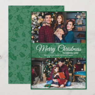 Tarjeta Festiva Navidades verdes Holly Leaf Green Frame 2 Foto