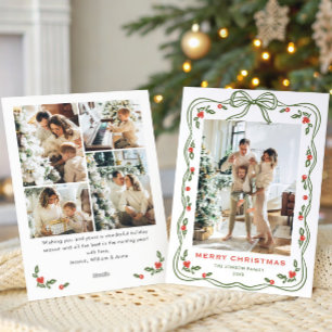 Tarjeta Festiva Navidades verdes minimalistas doblan cinta de opci