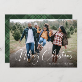 Tarjeta Festiva Navidades verdes retro sage plantan foto de Tartán