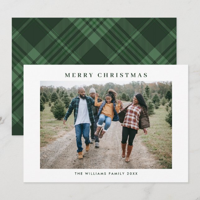 Tarjeta Festiva Navidades verdes retro sage plantan foto de Tartán (Anverso / Reverso)