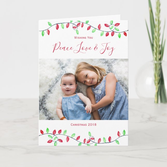 Tarjeta Festiva Navidades verdes rojos alumbran a Navidades foto (Anverso)