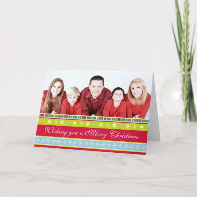 Tarjeta Festiva Navidades verdes rojos con motivos fotográficos fa (Anverso)