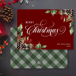Tarjeta Festiva Navidades verdes rojos tradicionales