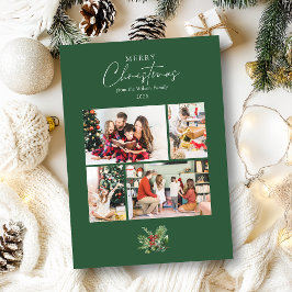 Tarjeta Festiva Navidades verdes simples 4 vegetación de Collage d