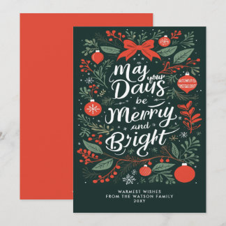 Tarjeta Festiva Navidades verdes y brillantes del verde rojo