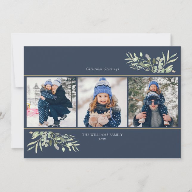 Tarjeta Festiva Navidades Verdor Moda floral moderna 3 Foto (Anverso)