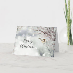 Tarjeta Festiva Navidades Verse Forest Snowflakes Chickadee Bird