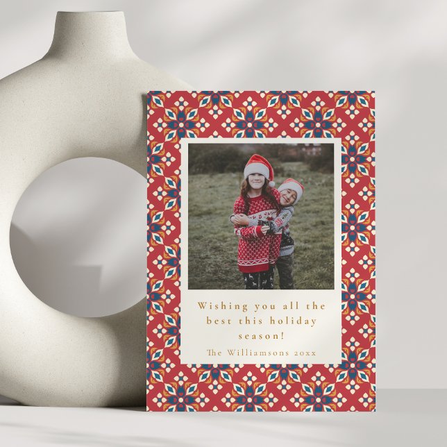 Tarjeta Festiva Navidades verticales de fotografía del patrón rojo (Subido por el creador)