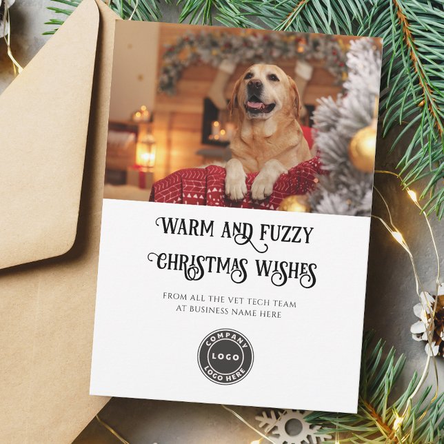 Tarjeta Festiva Navidades Vet Tech Mascota Dog Photo Business Logo (Christmas Warm and Fuzzy Business Logo Christmas Greetings)