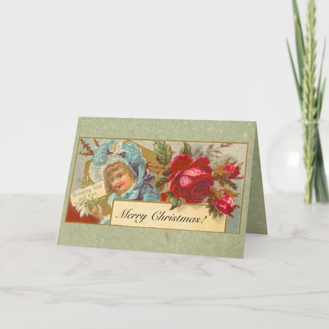 Tarjeta Festiva Navidades victorianos con poema (Anverso)