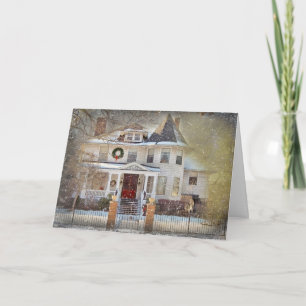 Tarjeta Festiva Navidades victorianos de época en copos de nieve