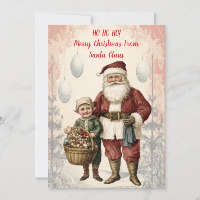 Tarjeta Festiva Navidades victorianos de Santa Claus festejan hijo (Anverso)
