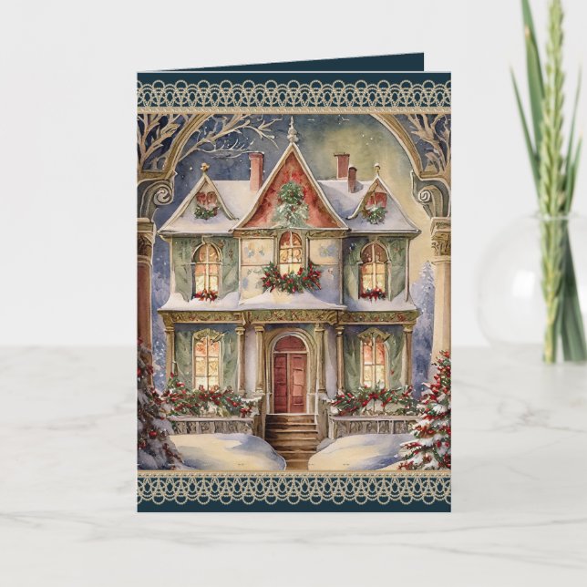 Tarjeta Festiva Navidades victorianos elegantes (Anverso)