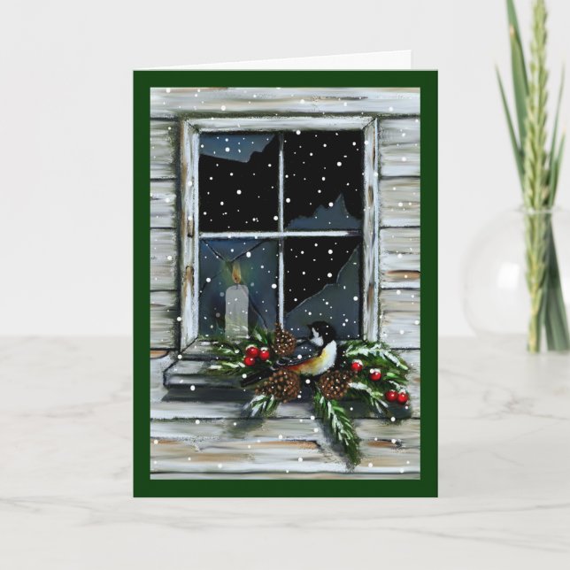 Tarjeta Festiva Navidades: Vieja ventana de granero: Jesús: Luz, V (Anverso)