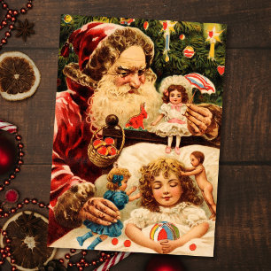 Tarjeta Festiva Navidades Vintage Creepy Santa Pone Muñecas En Niñ