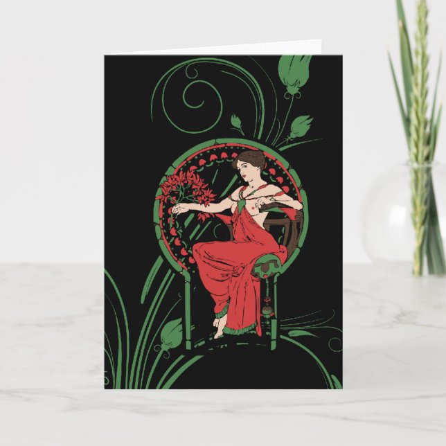 Tarjeta Festiva Navidades Vintage Mucha Art (Anverso)