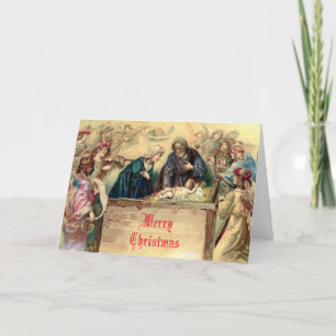 Tarjeta Festiva Navidades Vintage Nativity & Angels