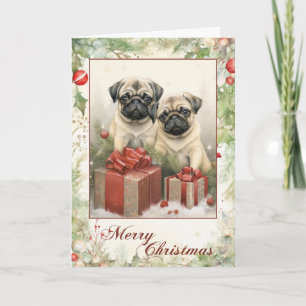 Tarjeta Festiva Navidades Vintage Pug