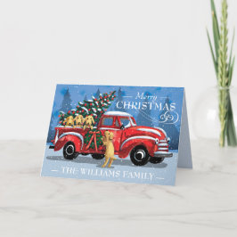 Tarjeta Festiva Navidades Vintage Red Truck Dog Family Name