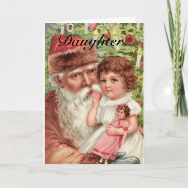 Tarjeta Festiva Navidades Vintage Santa Daughter (Anverso)