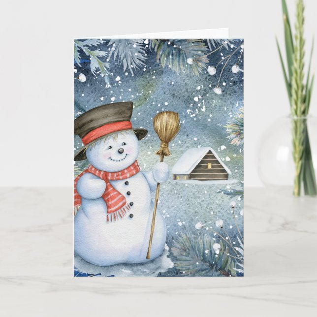 Tarjeta Festiva Navidades vintage snowman (Anverso)