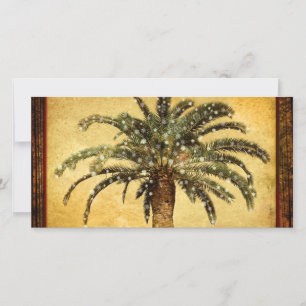 Tarjeta Festiva Navidades Vintage Tropical Palm Tree w Snowflakes