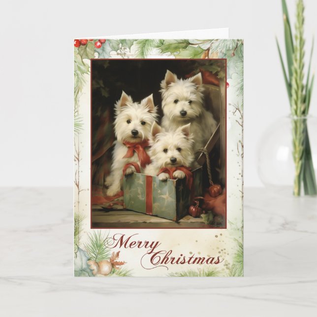 Tarjeta Festiva Navidades Vintage Westie (Anverso)