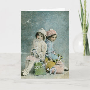 Tarjeta Festiva Navidades vintage Winter Children
