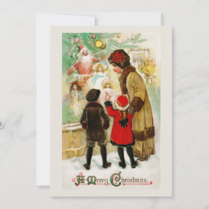Tarjeta Festiva Navidades Vintage Woman & children window shopping