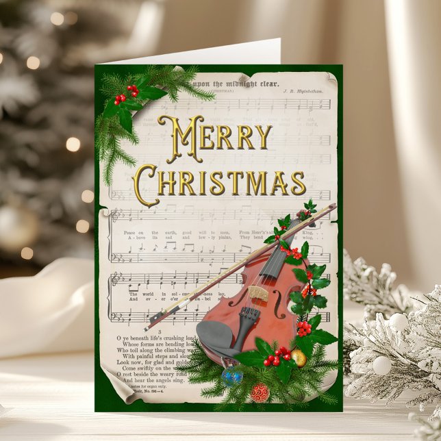 Tarjeta Festiva Navidades Violin Vintage Sheet Music Elegant (Subido por el creador)