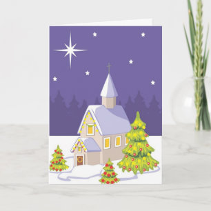 Tarjeta Festiva Navidades víspera Capilla Escena de bosque de invi