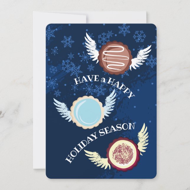 Tarjeta Festiva Navidades voladores galletas ángeles vacaciones ho (Anverso)