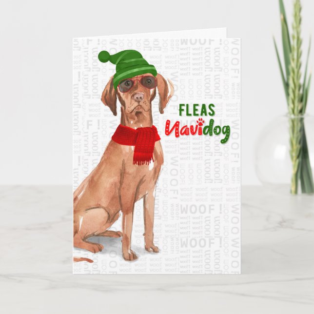 Tarjeta Festiva Navidades Volantes húngaros de perro Vizsla NaviDO (Anverso)