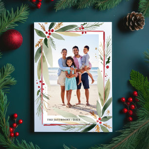 Tarjeta Festiva Navidades Watercolor Collage de fotos Botánico