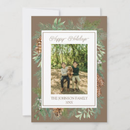 Tarjeta Festiva Navidades Watercolor Greenery Taupe Botánico