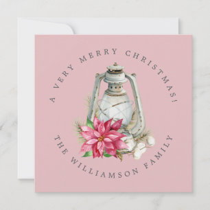 Tarjeta Festiva Navidades Watercolor Lantern Red Poinsetta
