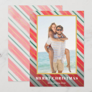 Tarjeta Festiva Navidades Watercolor Stripes Photo