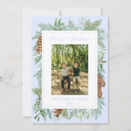 Tarjeta Festiva Navidades Watercolor Verdor Botánico Azul Pálido