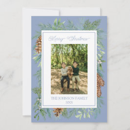 Tarjeta Festiva Navidades Watercolor Verdor Botánico Dusty Blue