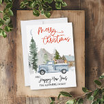 Tarjeta Festiva Navidades Watercolor Winter Vintage Truck Woodland<br><div class="desc">Este diseño puede ser personalizado en el área proporcionada cambiando la foto y/o el texto. O puede personalizarse eligiendo la opción de hacer clic en el personalizar y borrar o cambiar el color del fondo, agregar texto, cambiar el color o estilo del texto o eliminar el texto para un diseño...</div>