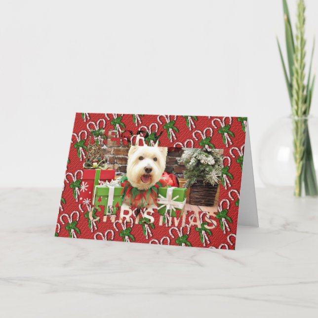 Tarjeta Festiva Navidades - Westie - Lucky (Anverso)