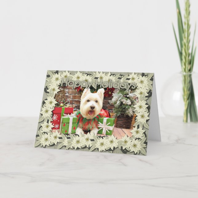 Tarjeta Festiva Navidades - Westie - Lucky (Anverso)