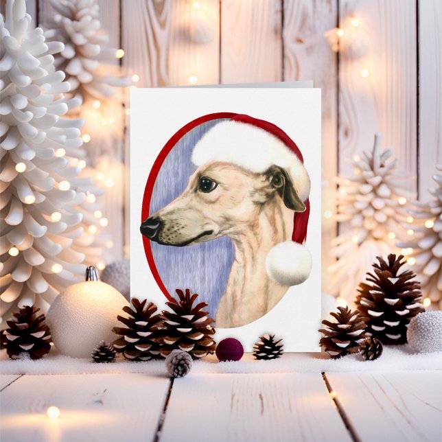 Tarjeta Festiva Navidades Whippet Fawn Santa (Fawn Whippet Santa Hat Christmas)