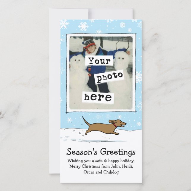 Tarjeta Festiva Navidades Wiener Dog Snow | Dachshund Your Photo (Anverso)