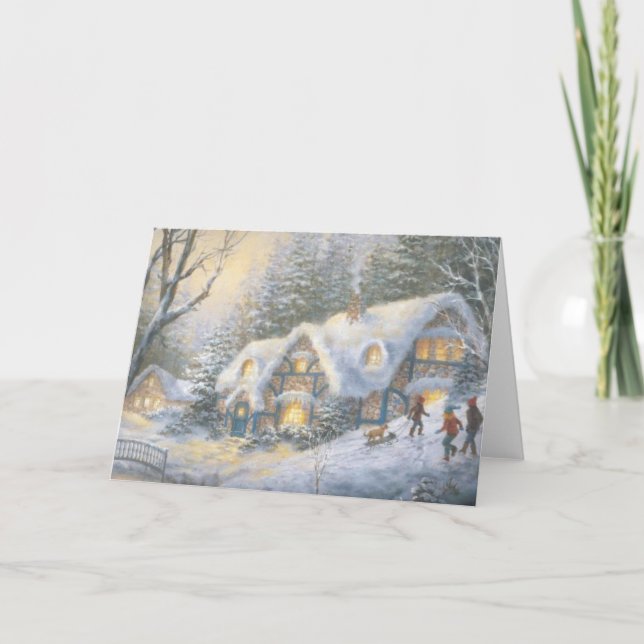 Tarjeta Festiva Navidades Winter Cottage (Anverso)