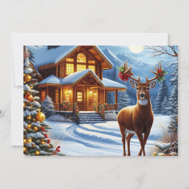 Tarjeta Festiva Navidades/Winter Deer Lodge (Anverso)