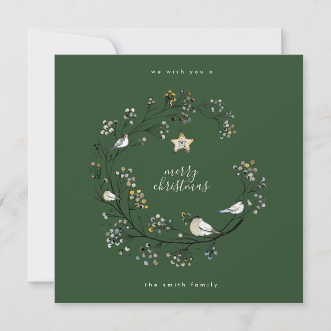 Tarjeta Festiva Navidades Winter Green y Cream Wreath | Año Nuevo (Anverso)