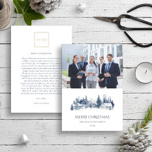 Tarjeta Festiva Navidades Winter Village Blue Logo Photo Business